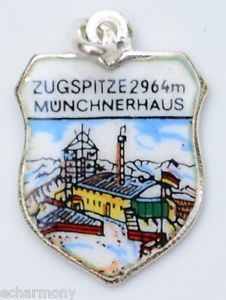 Zugspitze GERMANY - Munchnerhaus - Vintage Silver Enamel Travel Shield Charm